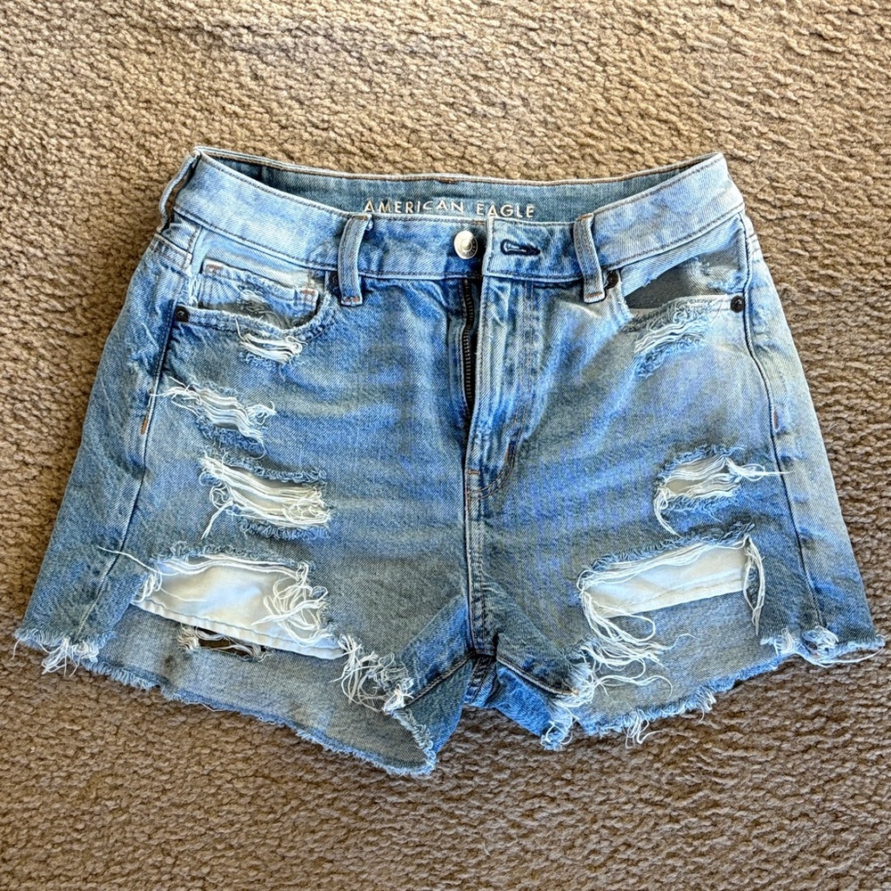 American Eagle Outfitters Light Blue Ripped Jean Shorts